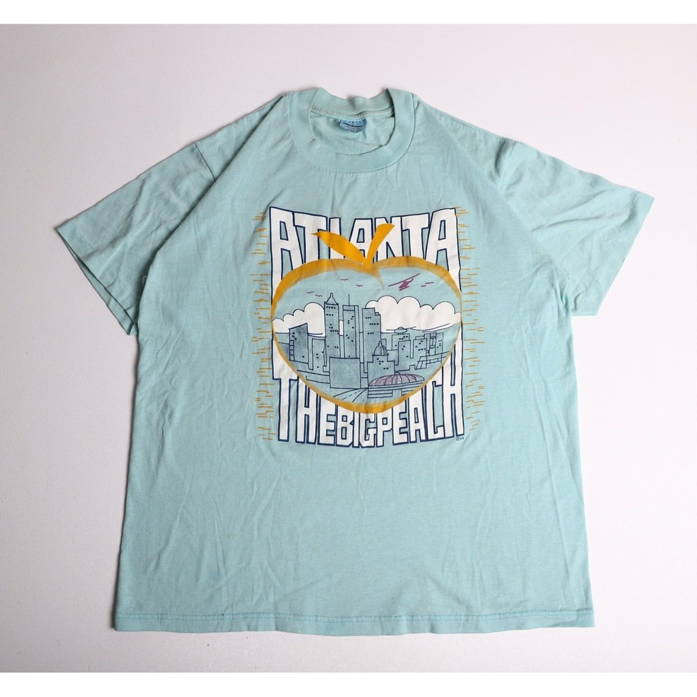 Vintage 80s Stedman Atlanta The Big Peach T-Shirt Light Blue Large Made in USA